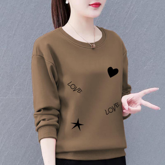 Estilo coreano suéter de las mujeres ropa de mujer 2023 nueva suelta impresa mamá desgaste adelgazamiento cuello redondo manga larga superior para las mujeres image 10