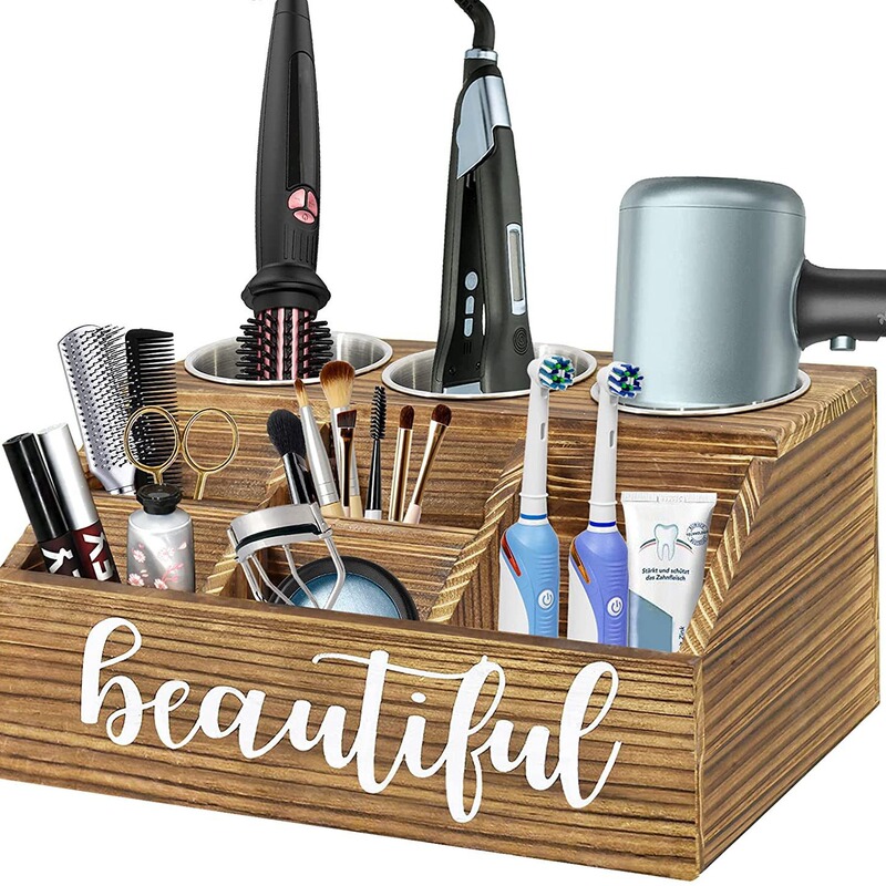 European style wooden distressed storage box toilet bathroom cosmetics finishing storage rack wooden hair dryer bracket