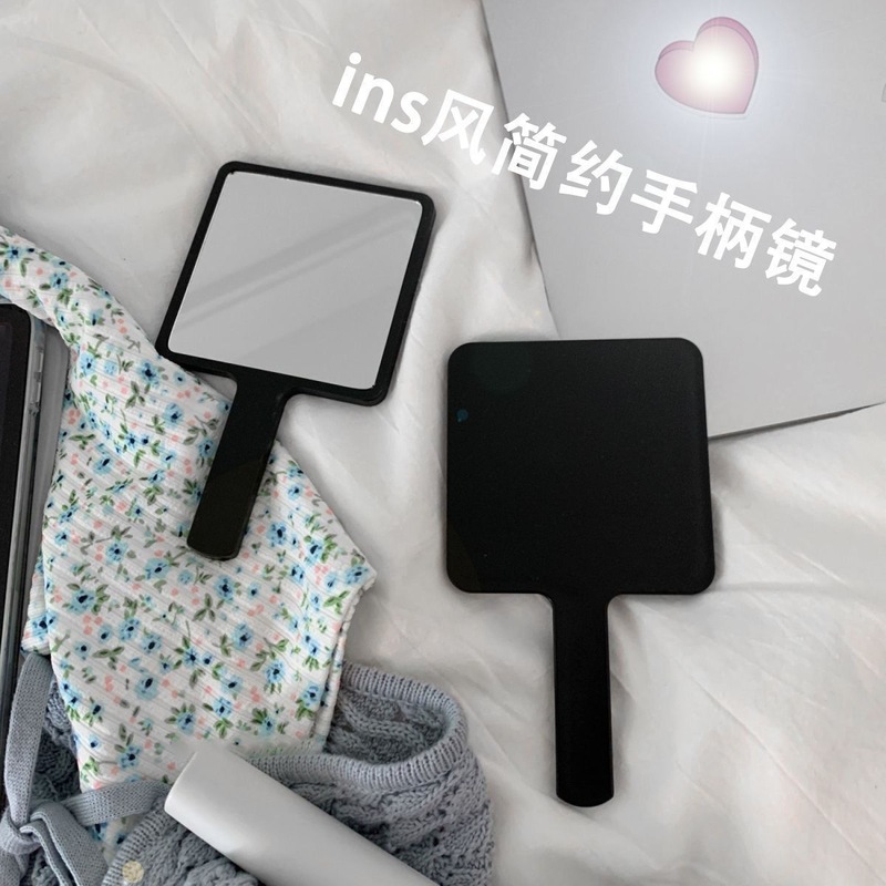 黒韓国ins風シンプルなハンドル鏡高級便利な化粧鏡少女心小鏡手持ち化粧|undefined