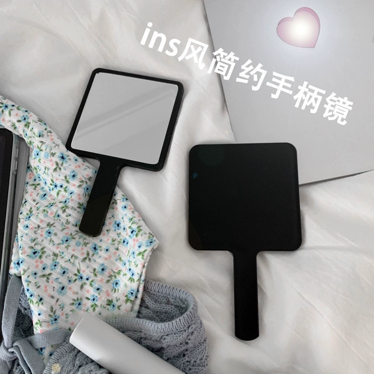 Черный корейский ветер минималистичный ручка зеркало премиум удобный макияж зеркало девушка сердце маленькое зеркало ручной макияж макияж