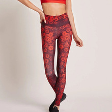 欧美外贸跨境亚马逊瑜伽服女红玫瑰印花健身裤跑步骑行跳操运动裤