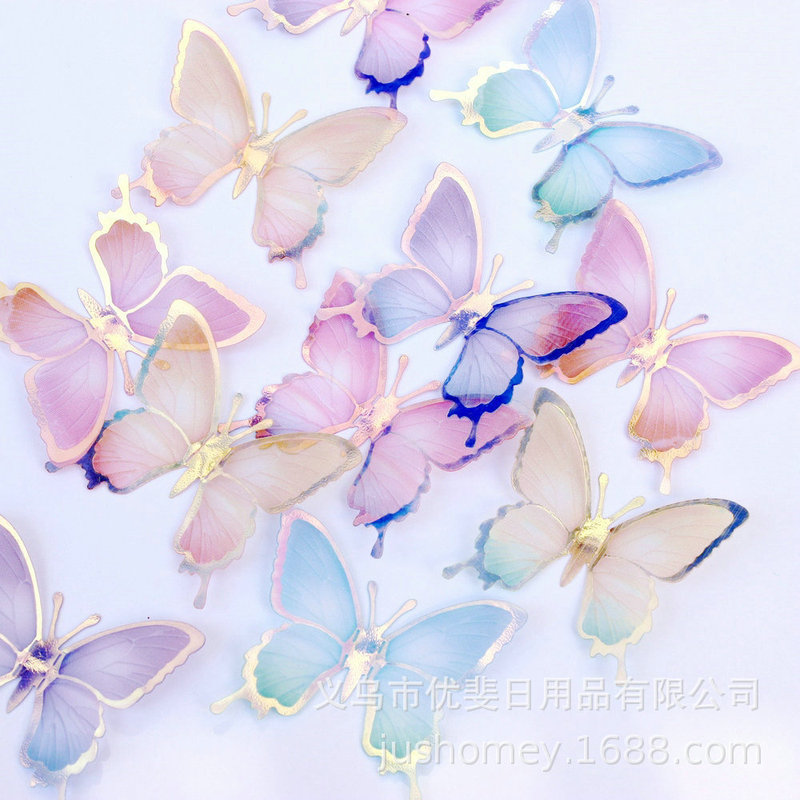 Pu-Coated Sheer Tulle Butterflies, Customizable Gradient Color Mesh Butterflies, Handmade Hair Accessory Materials, DIY Jewelry Accessories