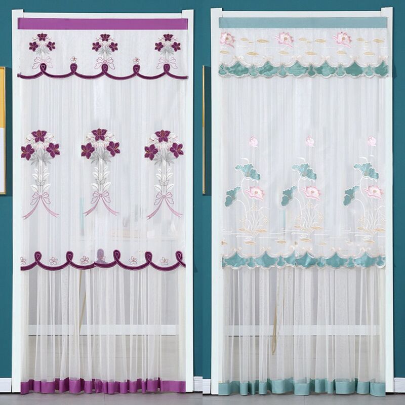 Door Curtain Lace Gauze Curtain Summer Bedroom Kitchen Blocking Partition Curtain Anti-Mosquito Door Curtain Household Fabric Screen Door Without Punching