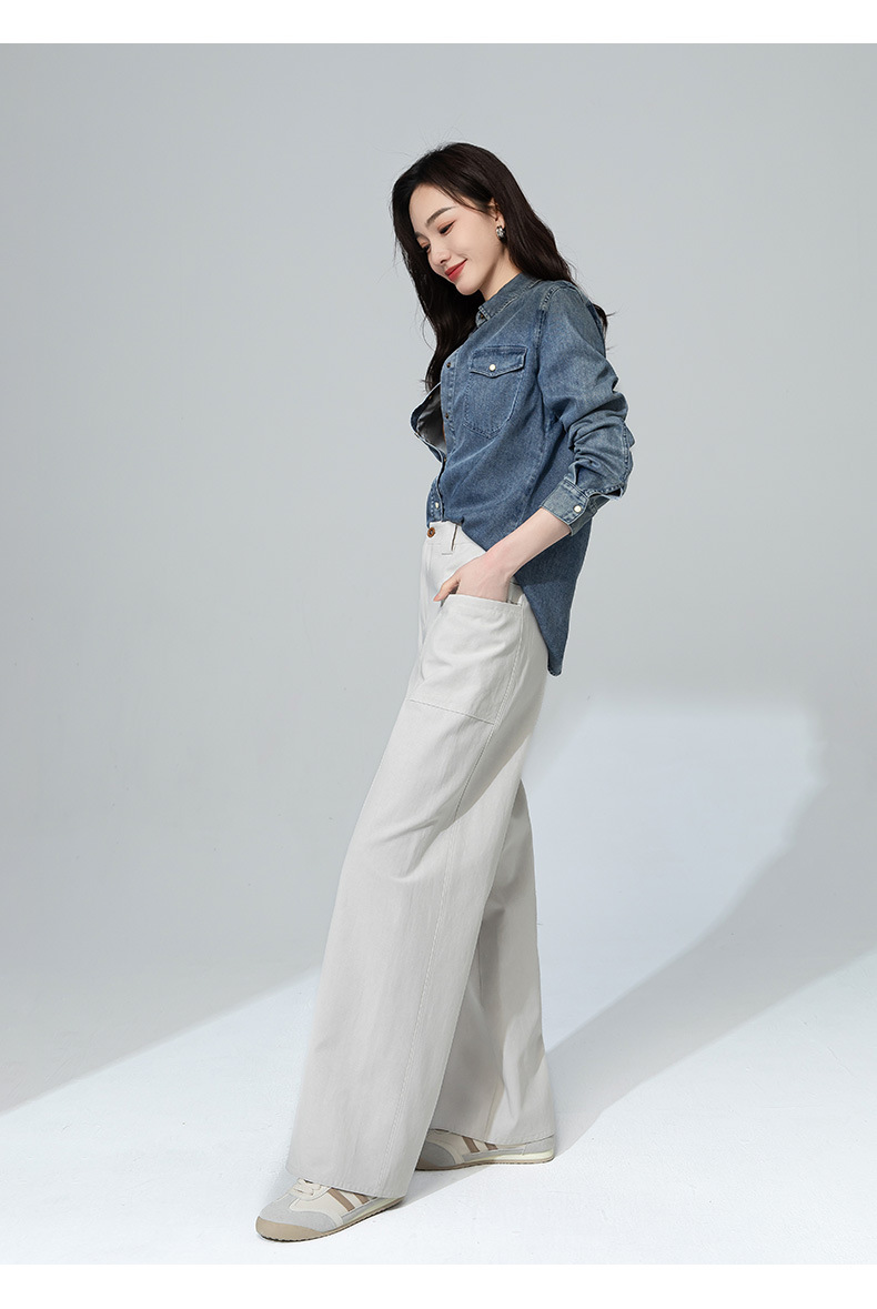 Quần jean nữ cạp cao ống rộng dáng suông chất cotton Tencel mềm mại — Màu bí ngô chi tiết 23
