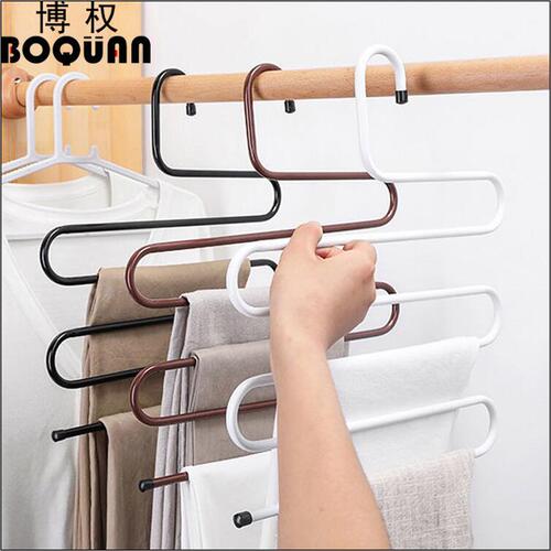 Magic Pants Rack Multi-functional S-shaped Multi-layer Stainless Steel Pants Rack for 5-layer Wardrobe Drying and Hanging Clothes Rack