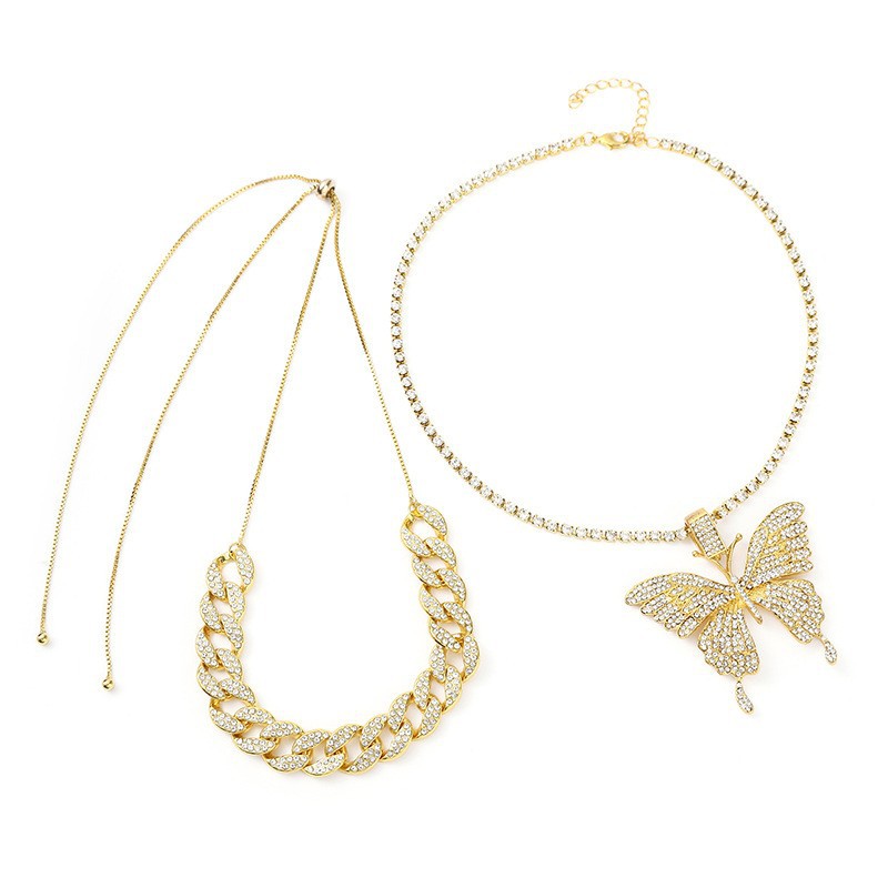 Cuban Link Butterfly Pendant Necklace Full Diamond Street Style_voghion.com