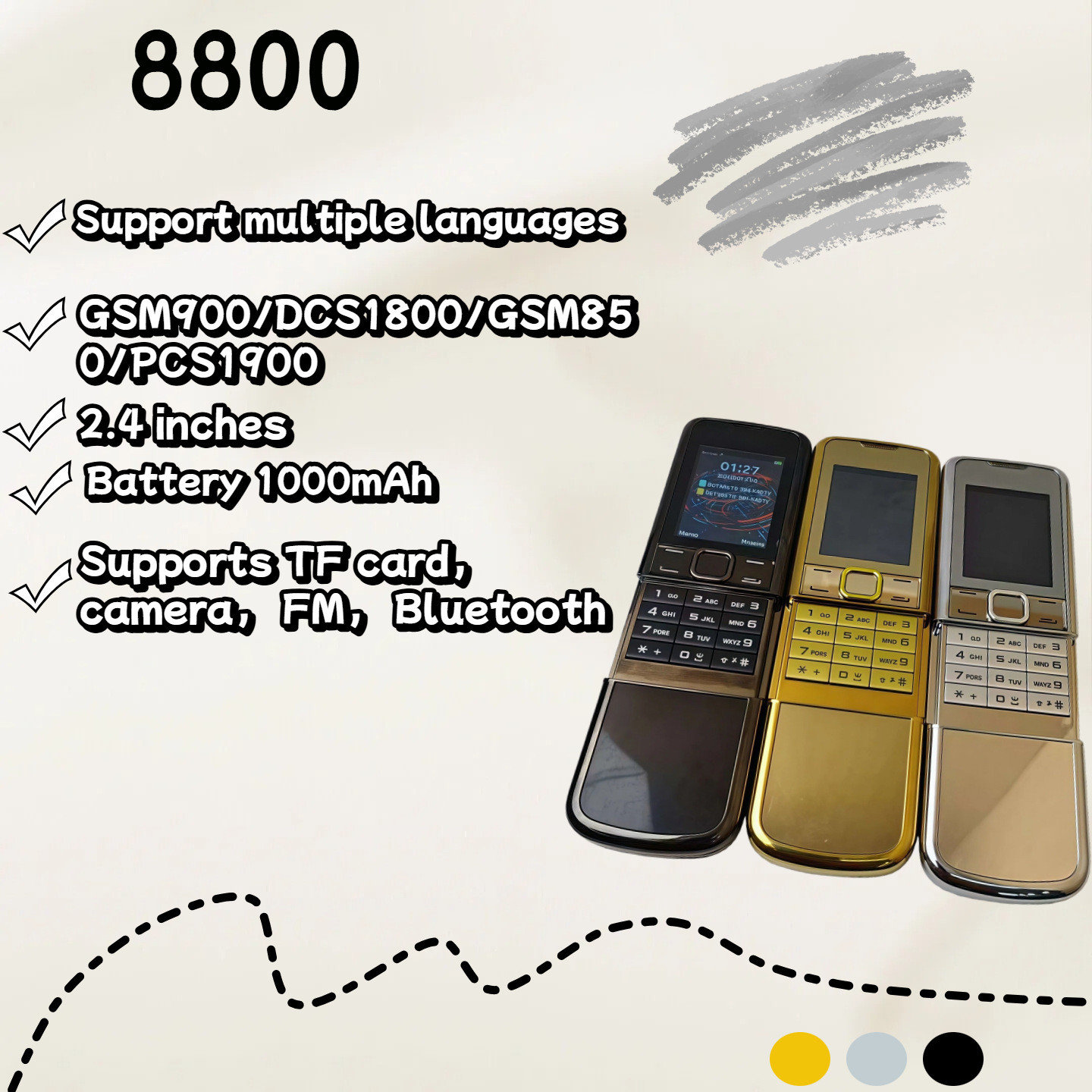 New mobile phone 8800 non-smart phone straight slide button dual card elderly machine function mobile phone ราคา 3,565 บาท*ส่งฟรี