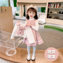 现货女童套装新款秋冬两件套背心裙毛呢冬款儿童冬裙童装一件批发