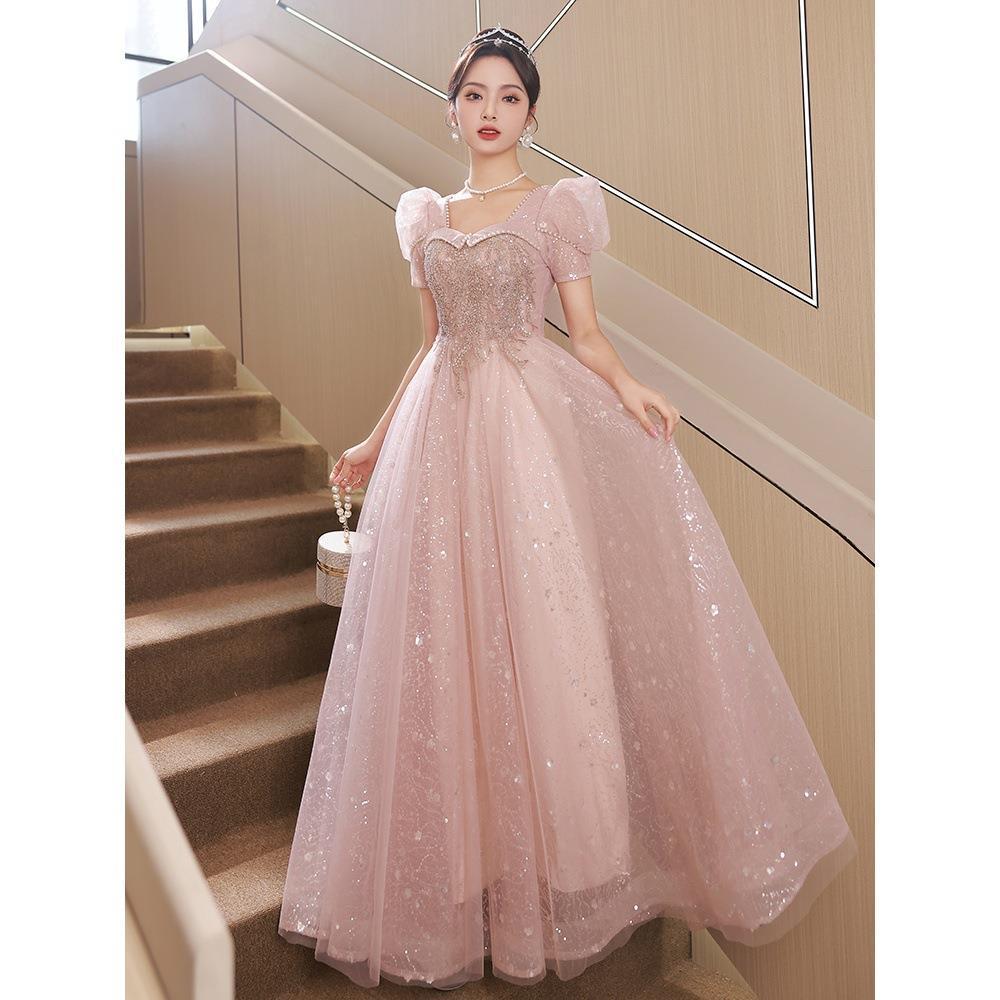 Vestido de noche rosa para mujer, nuevo estilo 2026, elegante, de lujo ligero, estilo nicho, estilo francés, estilo hada, para ceremonia de adultos.