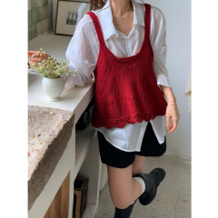 木四 学院风镂空针织叠穿吊带背心女秋季新款韩版毛衣马甲M6469