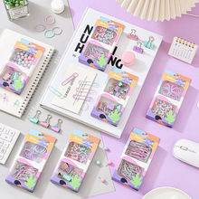 工厂定制马卡龙色回形针图钉装订办公套装长尾夹皮筋学生文创组合
