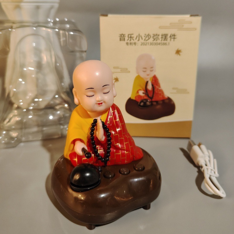 Rechargeable Little Monk Automatic Nodding Doll Solar-Powered Car Decoration Gift