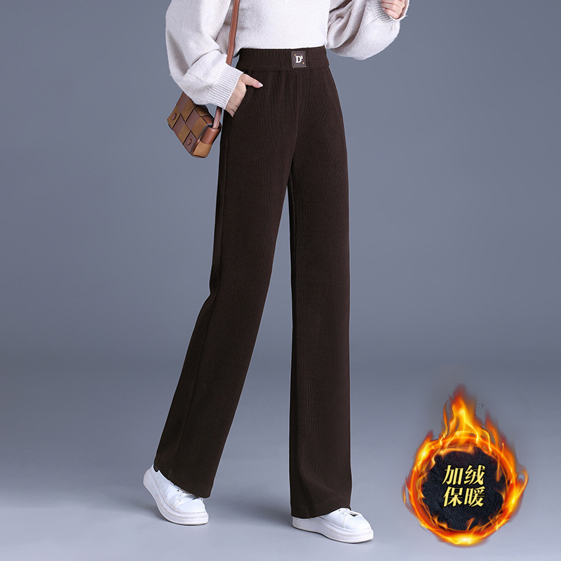 Corduroy Narrow Wide-Leg Pants for Women Autumn and Winter Fleece-Lined Chenille Pants 2024 New Thickeneded Medela Straight Pants