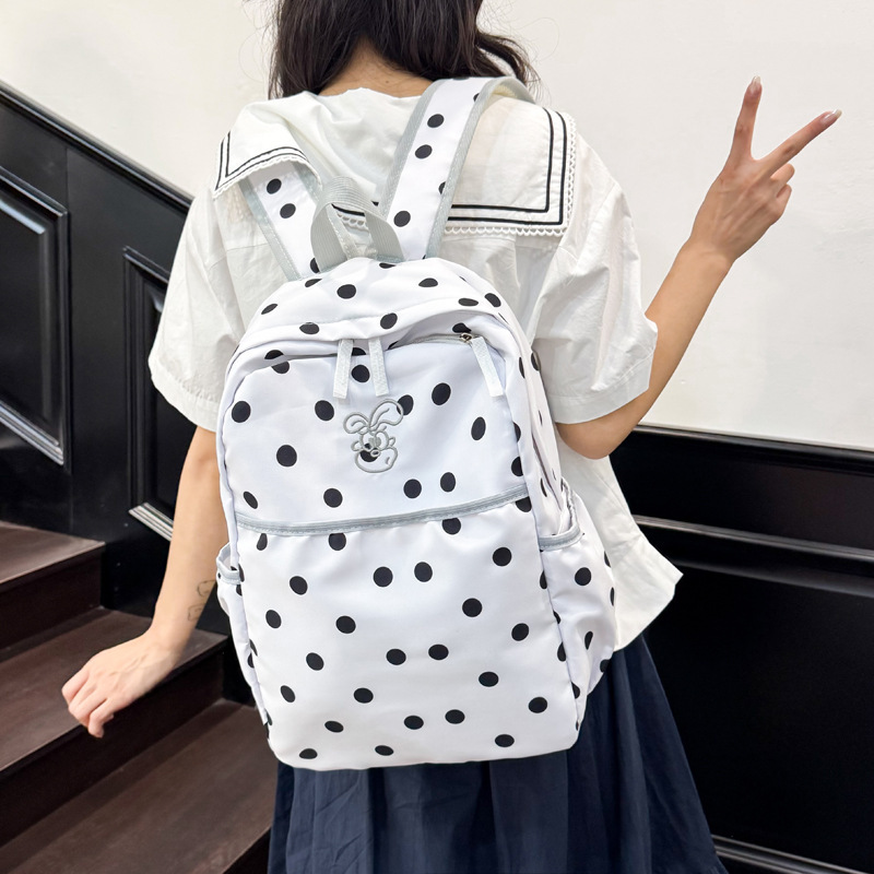新款波点印花学生双肩包女日系简约卡通中小学生书包出游旅行背包|undefined