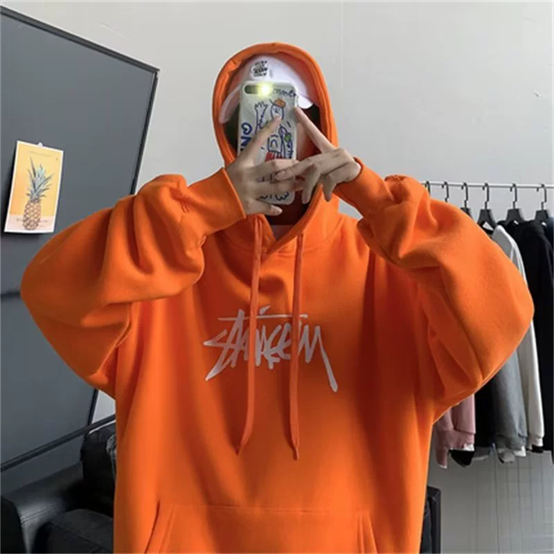 Плюшевый свитер с капюшоном мужской осенний и зимний трендовый буквенный принт рыхлый уличный топ прилив гонконгского стиля пара пальто