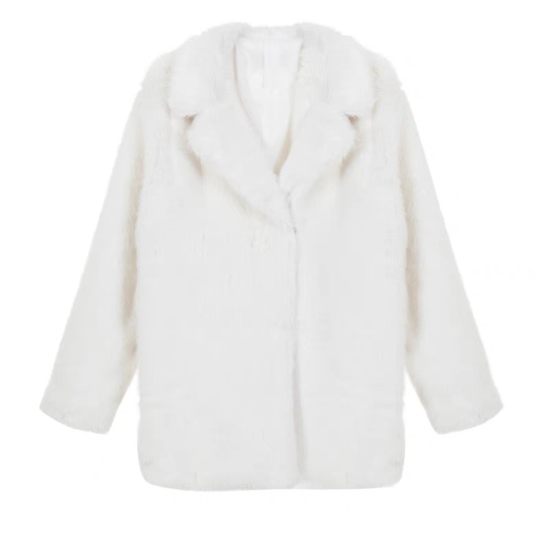 910g Weight Faux Fur Coat Outerwear Type Long Sleeve Sleeve Length Imitation fur Fabric Type Long Top Length Holiday, Daily Occasion Turndown Neckline Loose Fit Type Solid Color Pattern Winter, Autumn Season Women's Gender Elegant, Streetwear Style Women's Elegant Streetwear Solid Color Faux Fur Coat 7