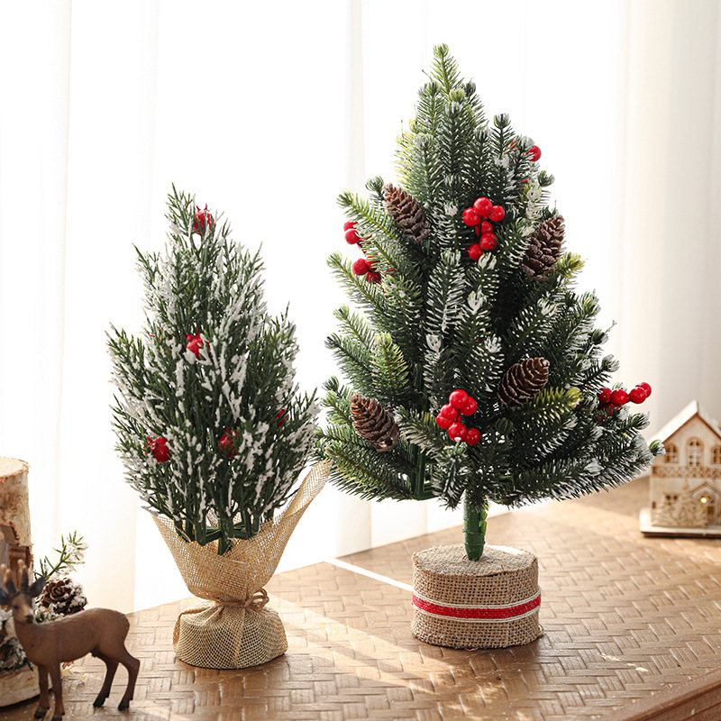 プラスチックシミュレーショングリーン雪ミニ赤い果実クリスマスツリーデスクトップ装飾品小さなクリスマスギフト|undefined