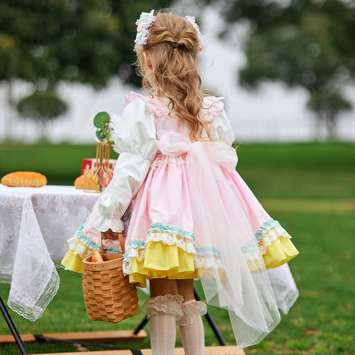 Children's Spring 2024 New Embroidered Lolita Princess Dress for Girls, Children's Two-Piece Puffed Skirt