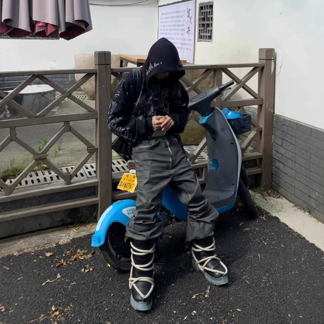 Американские винтажные черно-серые расклешенные джинсы в стиле RO, модные ретро-стираные брюки в пол.