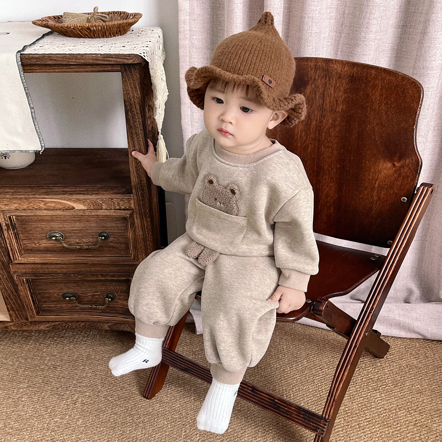 106059819@qq.com Abbigliamento per neonati e bambini piccoli, autunnale, set trapuntato foderato in pile, stile cartone animato carino, elegante set a due pezzi da indossare per bambini_voghion.com