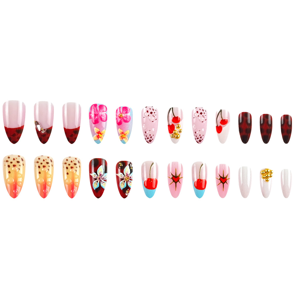 Ventas transfronterizas en relieve tridimensional perforación de uñas flores de cereza hermosas uñas 24 piezas parches de uñas terminados image 6