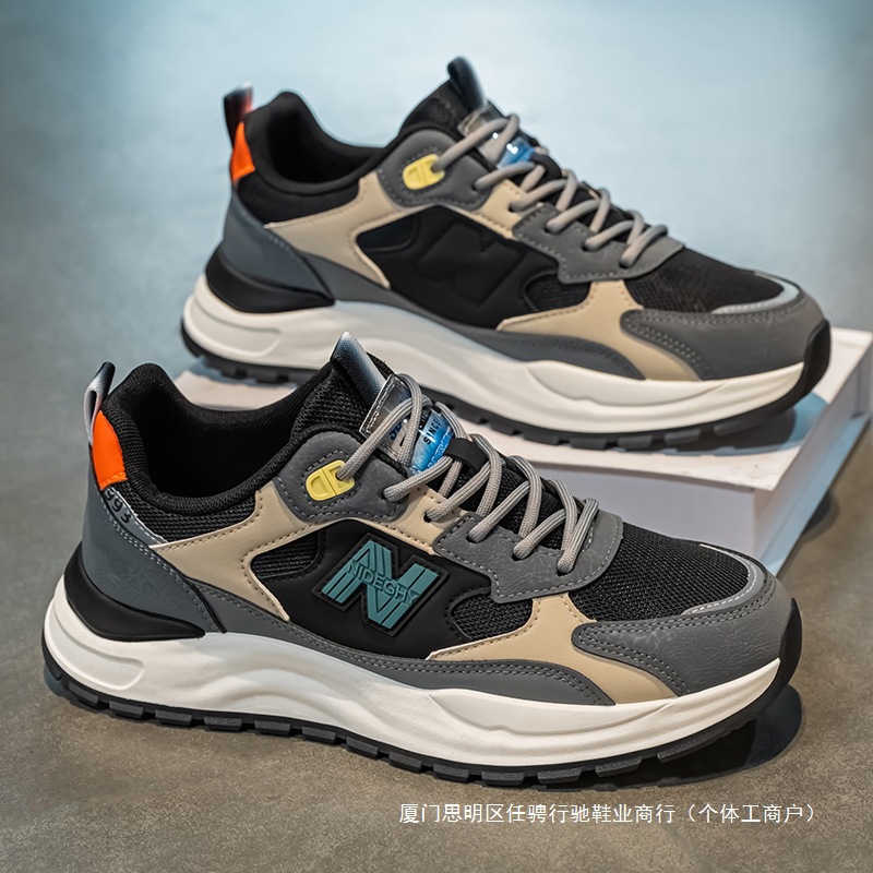 男鞋2025新款秋季百搭增高休闲运动鞋青少年厚底防滑工作老爹潮鞋