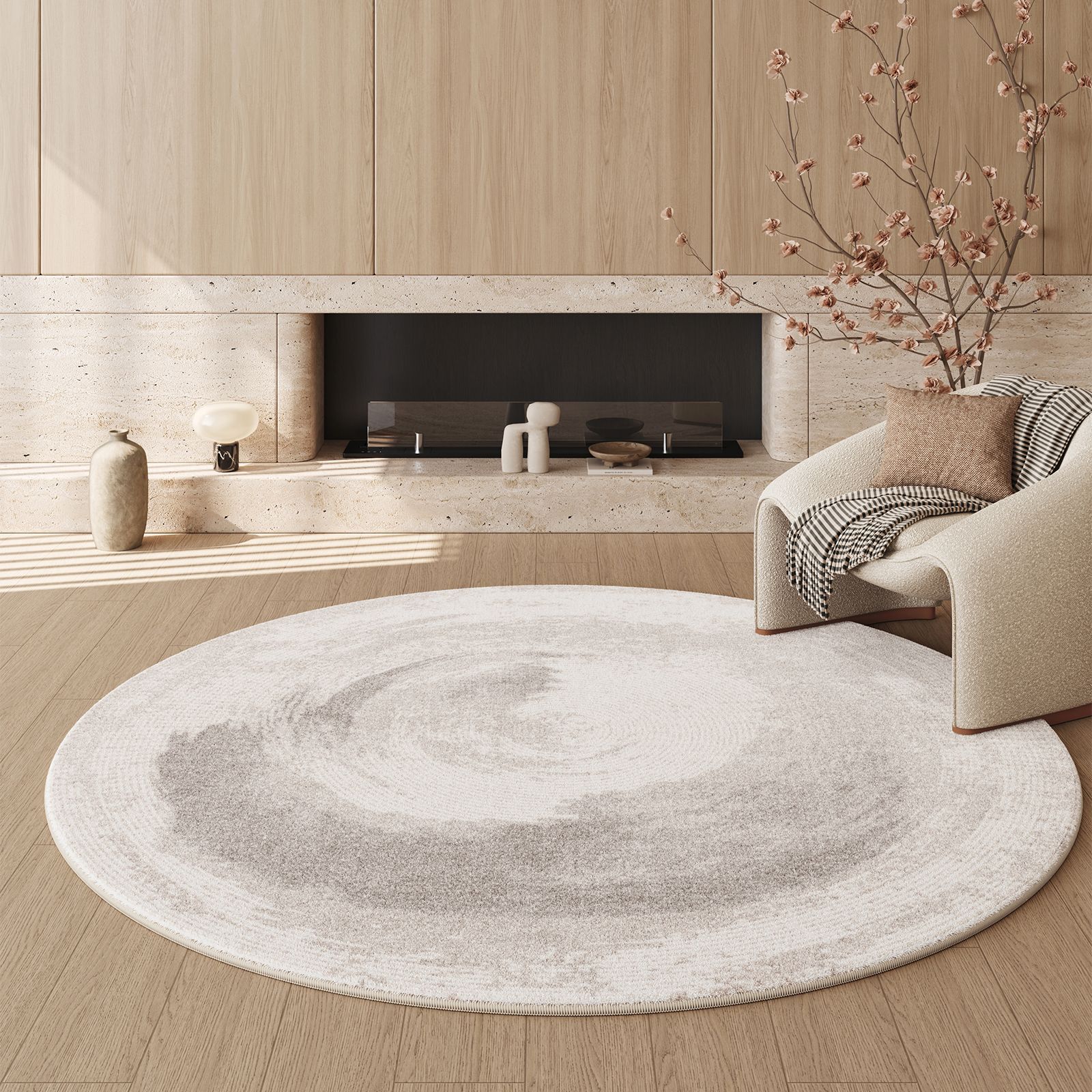 2025 alfombra redonda de la sala de estar doméstica nueva alfombra de alfombra de cachemir de viento de crema suave alfombra de cama de dormitorio