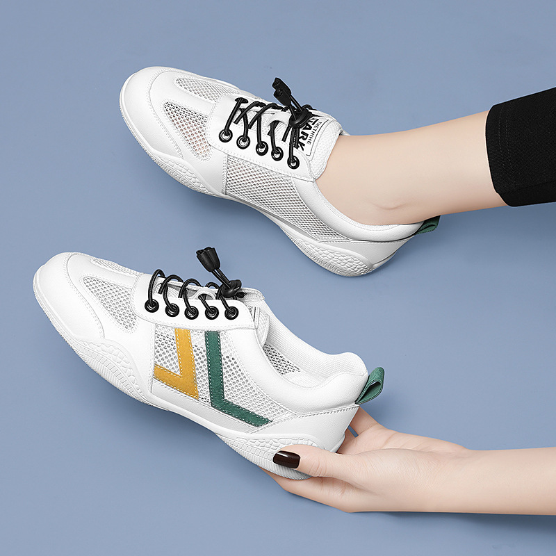 Giày lưới nữ đế bệt thoáng khí mới 2024 – giày sneaker mesh mềm mại — Xám 11055 mét, 11055 trắng xanh lá