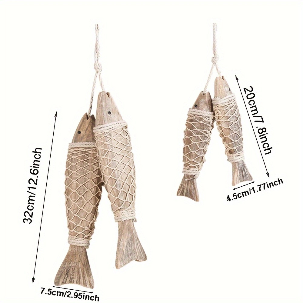 Estilo océano creativo hogareño bar KTV simulación de madera maciza pescado de madera tejido cadena de pescado pequeño colgante decoración artesanía