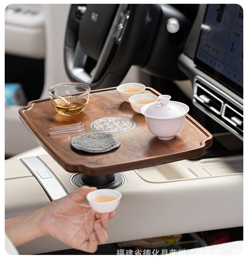 Car Walnut Wood Cup Holder Floating Table Board Car Center Console Cup Holder Storage Rack Multifunctional Car Snack Tray