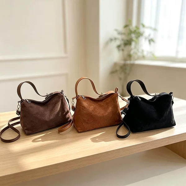 In-Stock Wholesale Vintage Matte Handbag Niche Underarm Bag Women's New Style Shoulder Tote Bag Versatile Suede
