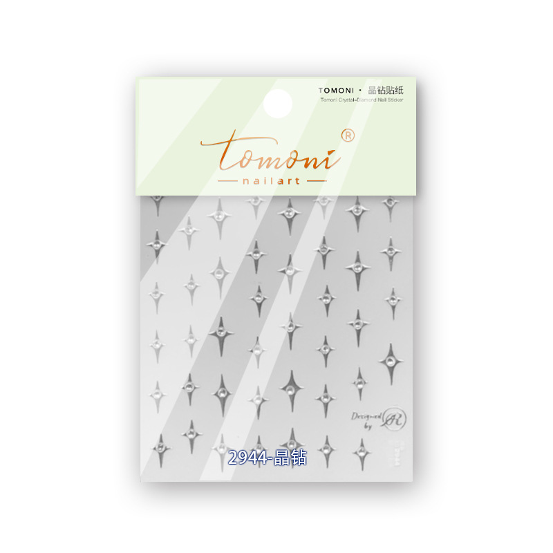Tomoni cristal diamante uñas pegatinas popular japonés retro uñas pegatinas fábrica al por mayor de Plata cuatro Awn estrella 2944