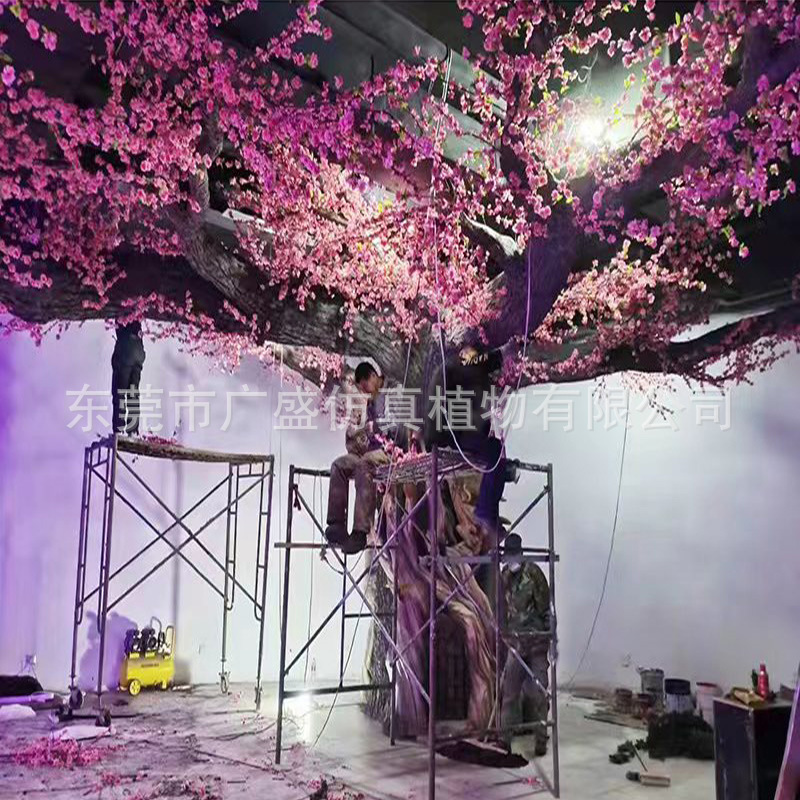 仿真大型黄色樱花树造景假树玻璃钢假花樱花树酒店网红商场桃花树|undefined