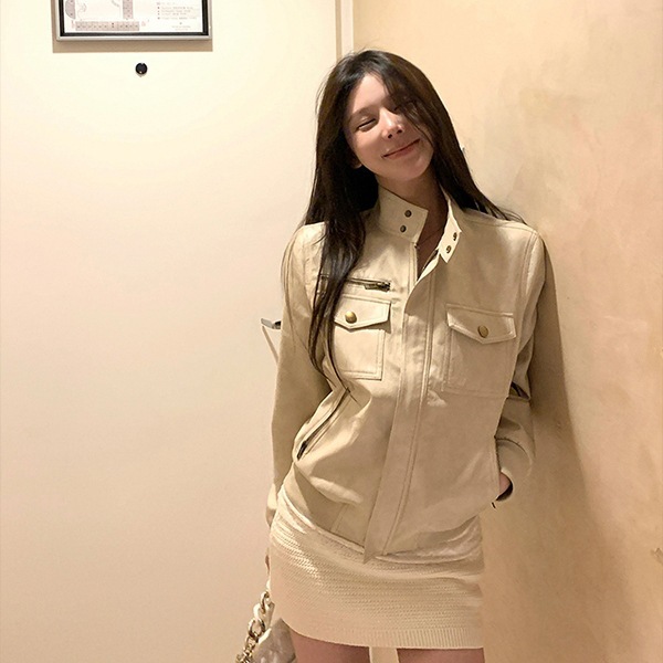 莉莉子美式辣妹休闲短款皮衣夹克女2025年早秋季复古时尚防风外套|undefined