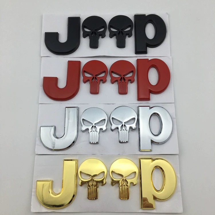 Подходит для Jeep JEEP, модифицированный автомобильный логотип Punisher, металлический логотип, наклейка на автомобиль с черепом, задний логотип, боковой логотип, крыло