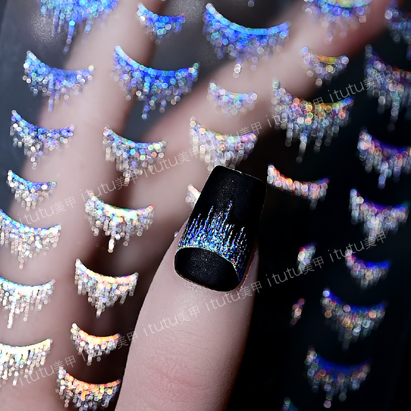 Artículo de uñas nuevo pegatinas de estampado de oro brillante estampado de uñas estampado de oro años de polvo láser estampado de plata bordilla al por mayor