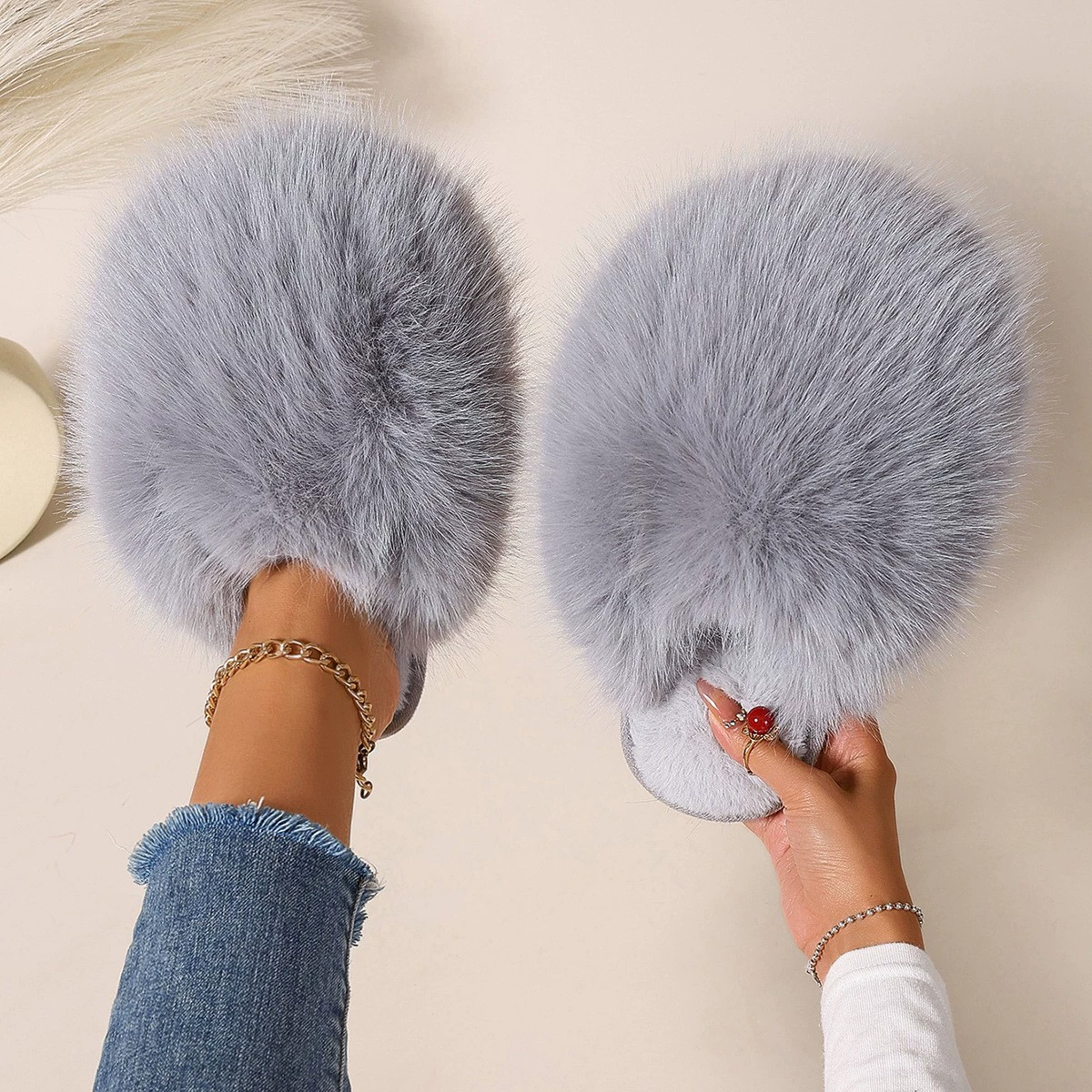 (Cross-border trading), winter keep warm multicoloured slippers, plus size, adds volume, soft sole