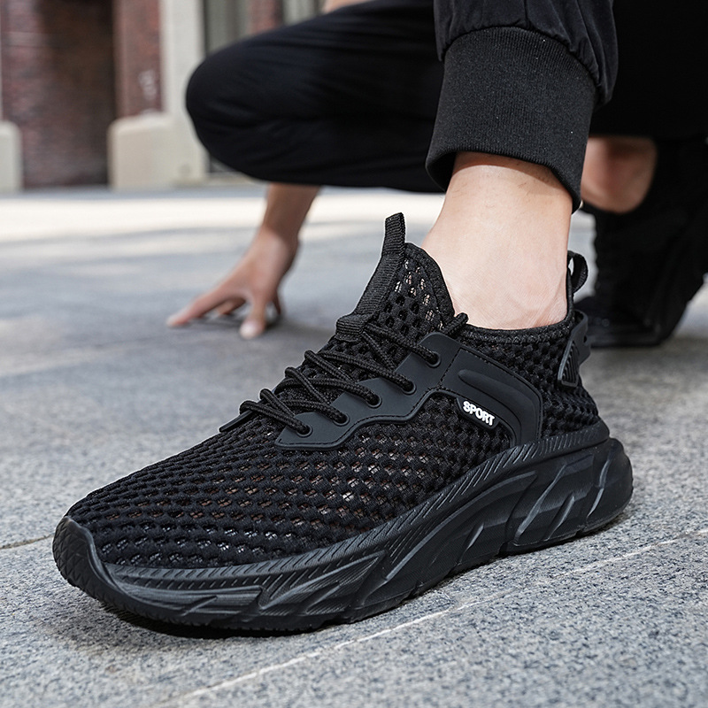 Men's Summer Breathable Mesh Hole Open Web Shoes 47 for Men Large 48 Black Casual Sports Shoes 46