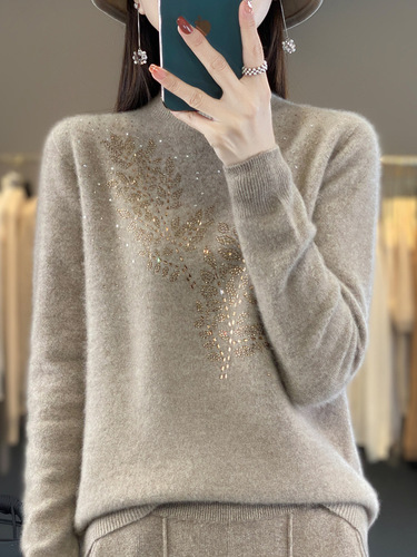 2025 new autumn and winter hot diamond half turtleneck knitted bottoming shirt for women with sweater inside sweater for women