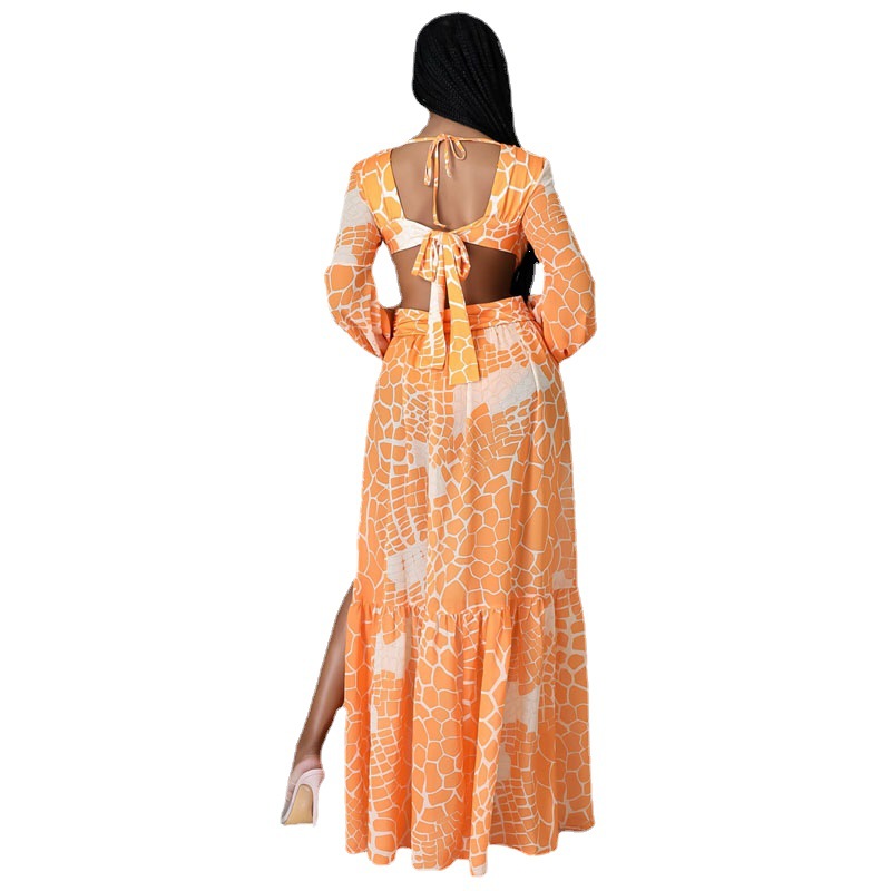 Vestido Holgado de Primavera y Verano para Mujer, Estilo Coreano, Estampado, Falda Irregular de Estilo Europeo y Americano con Temperamento Elegante, HX036, Amazon Cross-Border image 4