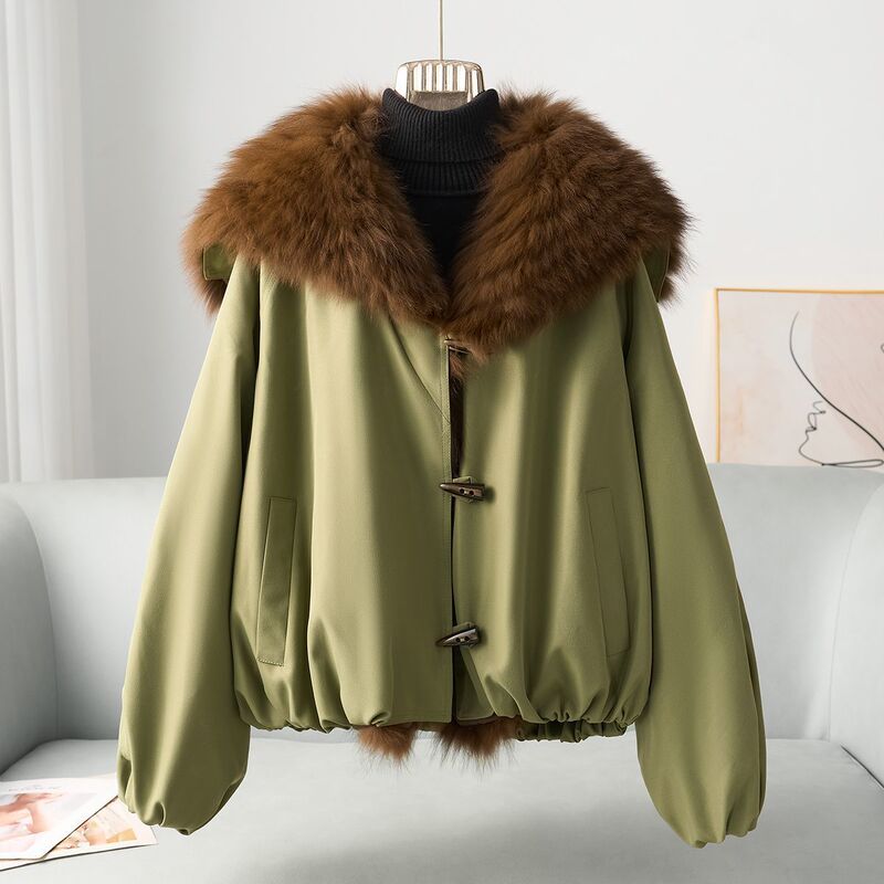 Manufacturer's Ready-Made Korean Style Light Luxury and Luxurious Fox Fur Collar Warm Coat for Women Seamless White Duck down Jacket
