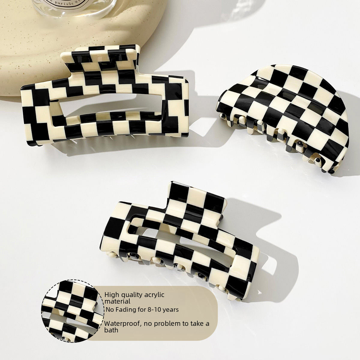 Pinza para el pelo con diseño de tablero de ajedrez, para la parte posterior de la cabeza, para mujer, estilo francés, para la cabeza, con diseño de tiburón y celebridades de Internet, tamaño grande_voghion.com