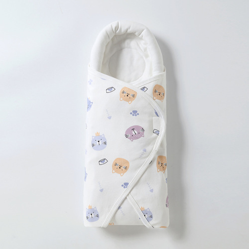 Spring and summer new style pure cotton newborn sleeping bag baby windproof warm blanket cute printed baby swaddle Velcro