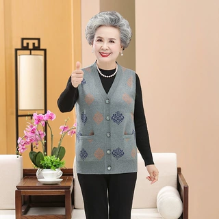 服装奶奶装马夹老年坎肩女士背心妈妈马甲春秋针织衫羊毛衫加厚