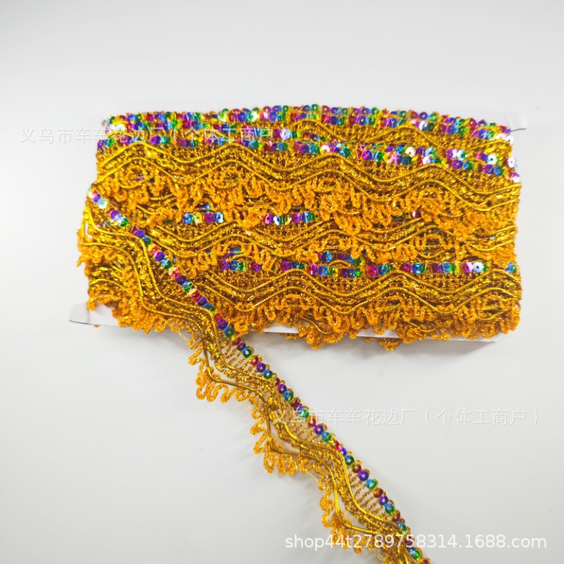 Triángulo de seda dorada, encaje de lentejuelas de color, encaje de torre plegable de mediados de otoño, bolso de camión grande, encaje superior, salón budista, encaje de mesa