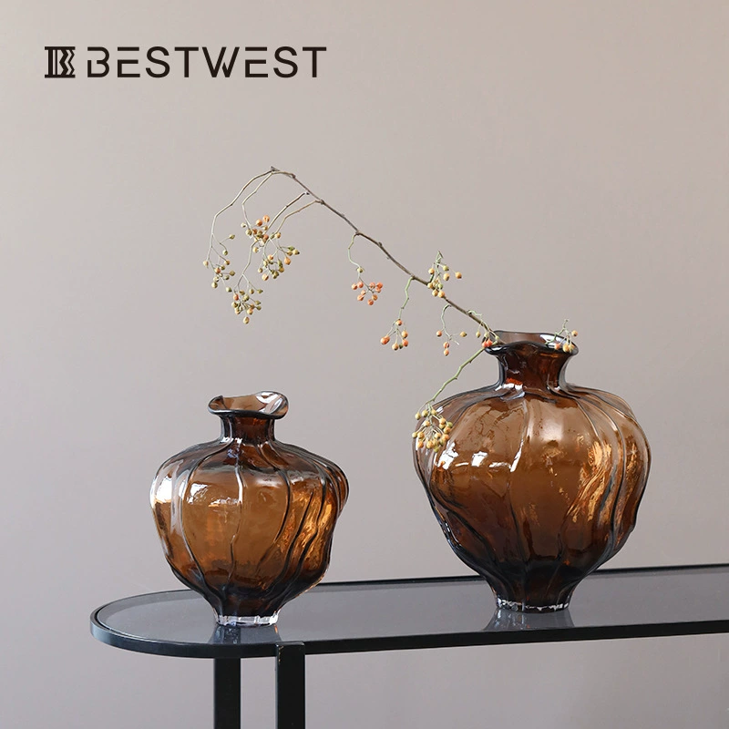 Bosi Home Nordic ручной волнистый рот кружева новый коричневый большой живот стеклянная ваза модельный номер гостиной украшения