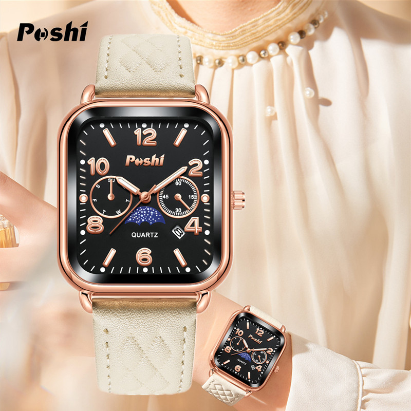 Poshi nueva moda pareja reloj impermeable calendario cinturón casual todo partido reloj de cuarzo reloj de mujer al por mayor