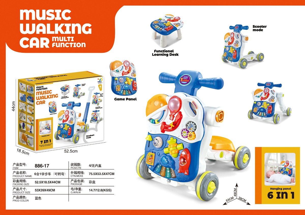 886-17 Azul / Carro de mano + Locomotora + Patineta + Mesa de juego + Panel desmontable