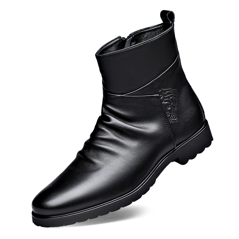 Leather boots Martens with zipper — cowhide ankle boots, fleece-lined option