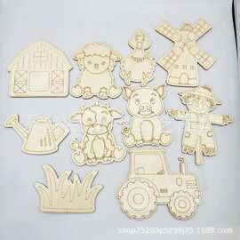 现货幼儿木质涂鸦木片动物牧场挂件手绘涂色儿童手工DIY10/包